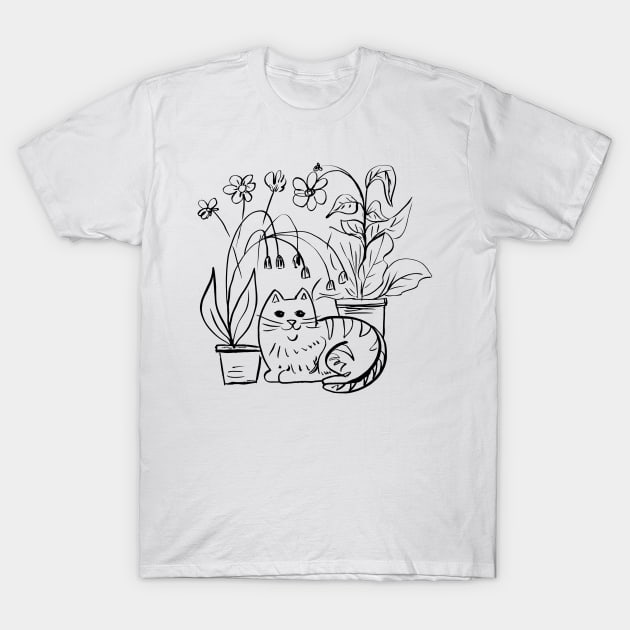 Cute Doodle Garden Cat T-Shirt by SWON Design